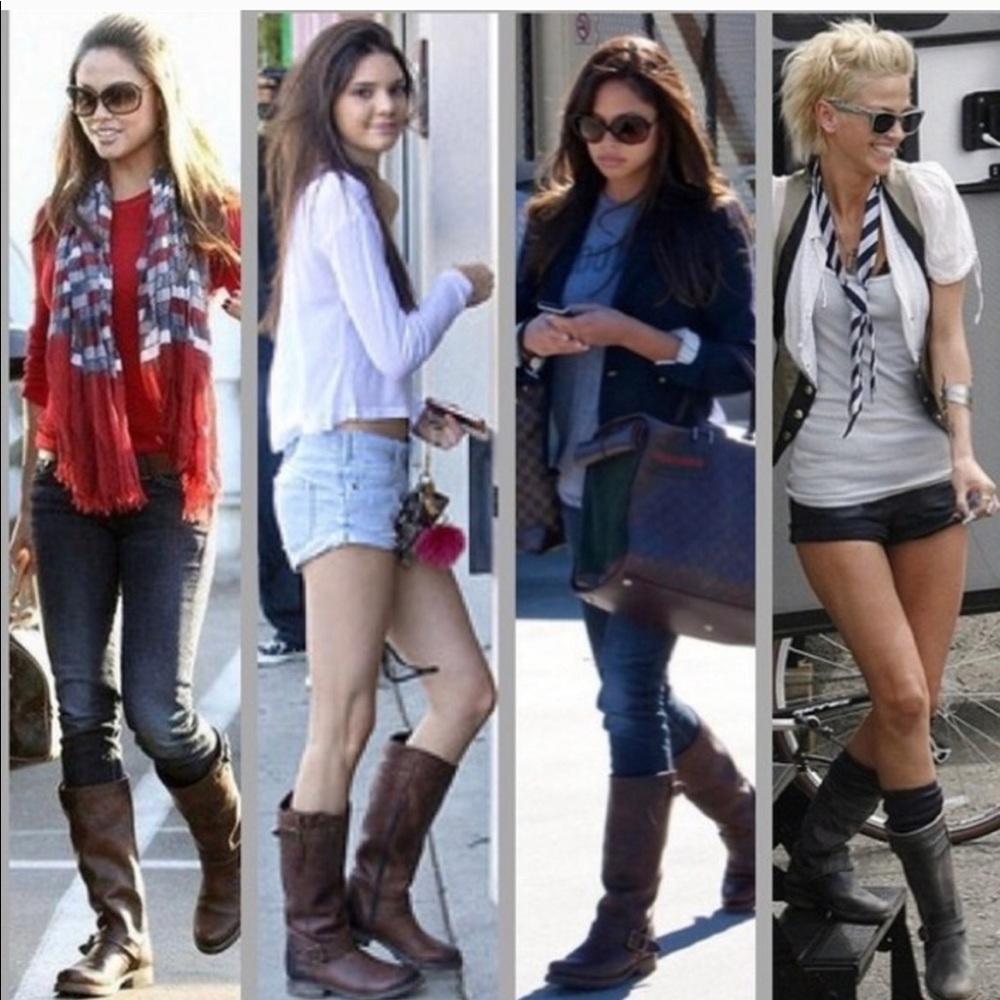 Frye Brown Leather Mid-Calf Combat Moto Boots - Picture 7 of 7